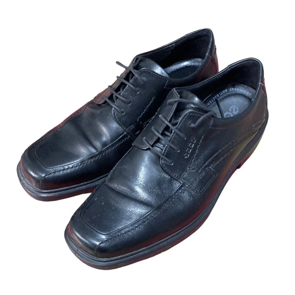 Ecco Mens Black Leather Lace Up Loafers Size 45 (US 11)